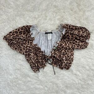 Y2K Chic Glam Hot Leopard print crop top with ruffles and lace up detail  L